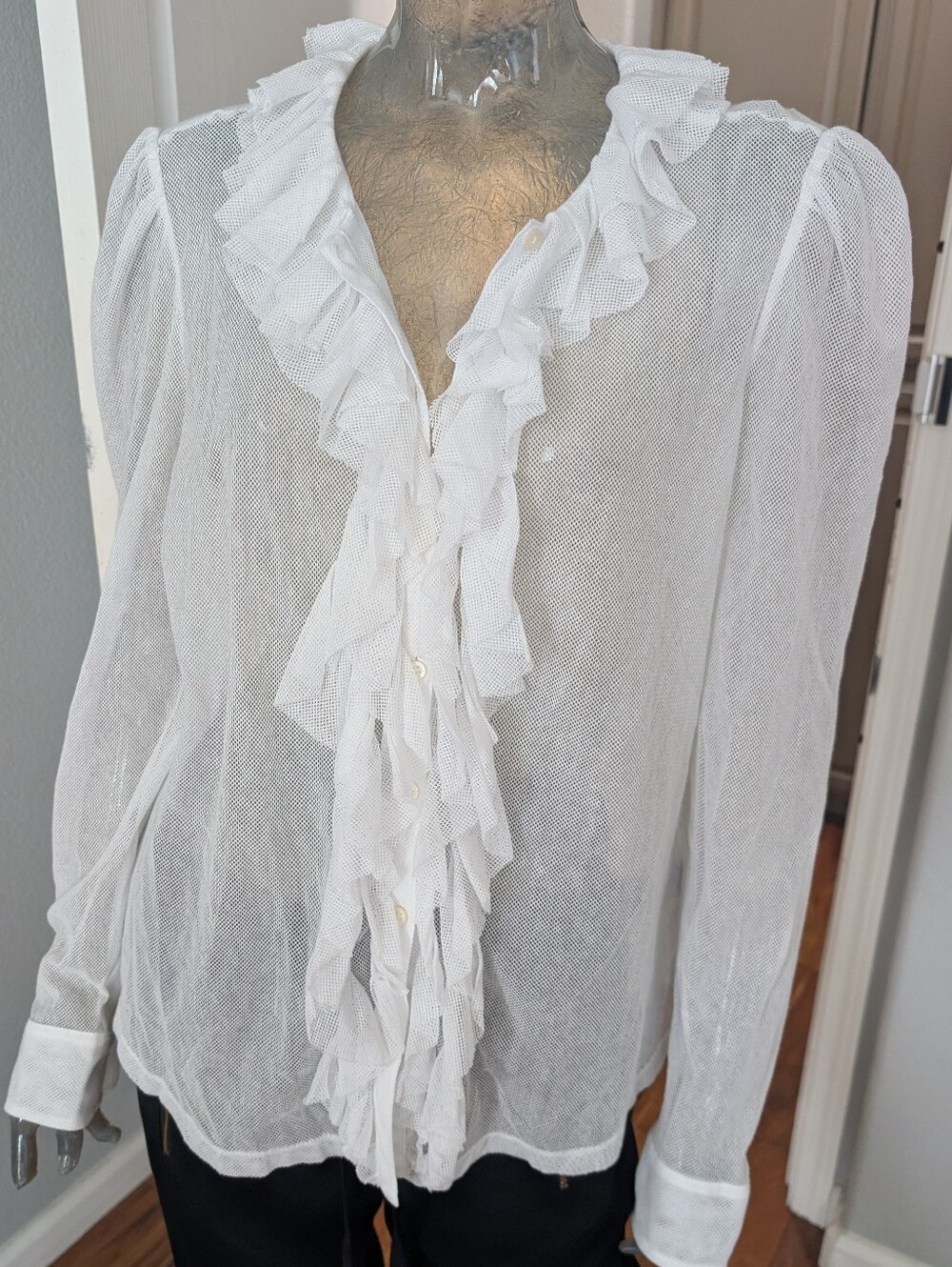 Ralph Lauren Sheer White Ruffle Button Down Top Size X Large Nwt ❤️